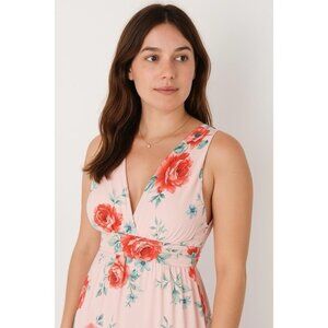 Lulus Garden Meandering Blush Pink Floral Print Lined Maxi Dress MEDIUM Evening